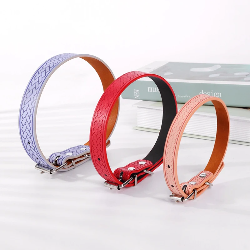 

Puppy Safety Buckle Neck Strap Candy Color Cute Stripe Dog Collar Universal Lovely Bling PU Leather Neck Ring For Small Dogs