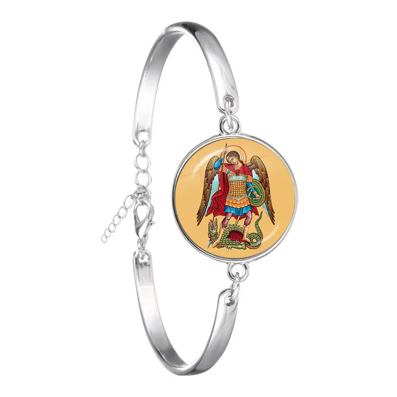 1 шт 18 мм стеклянный кабошон браслет Archangel St.Michael Protect Me Saint Shield защита Шарм русский