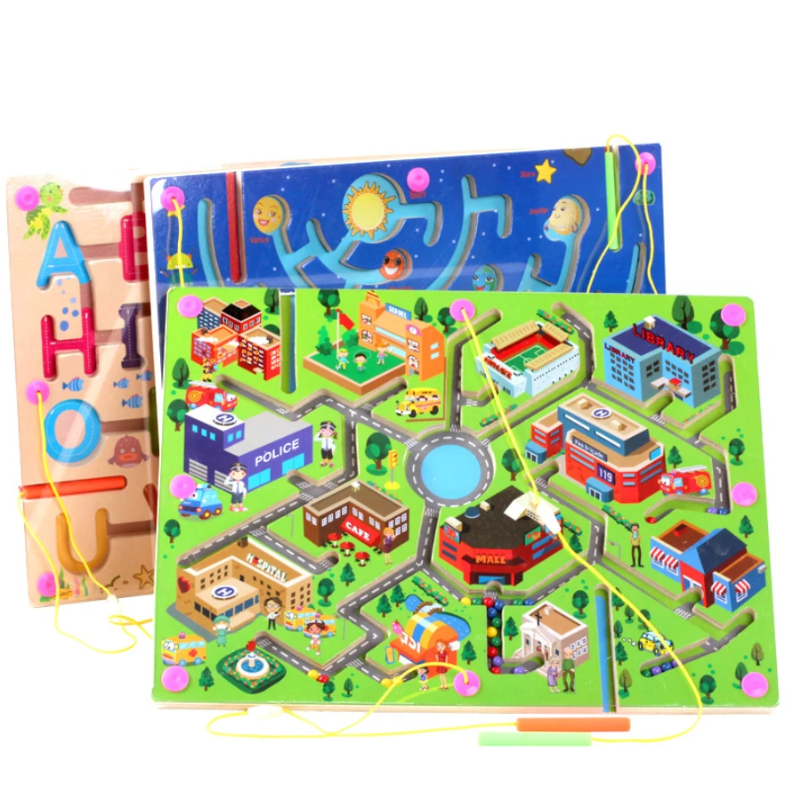 

Children Magnetic Maze Toy Kids Wooden Puzzle Game Toy Kids Early Educational Brain Teaser Wooden Toy Intellectual Jigsaw Board