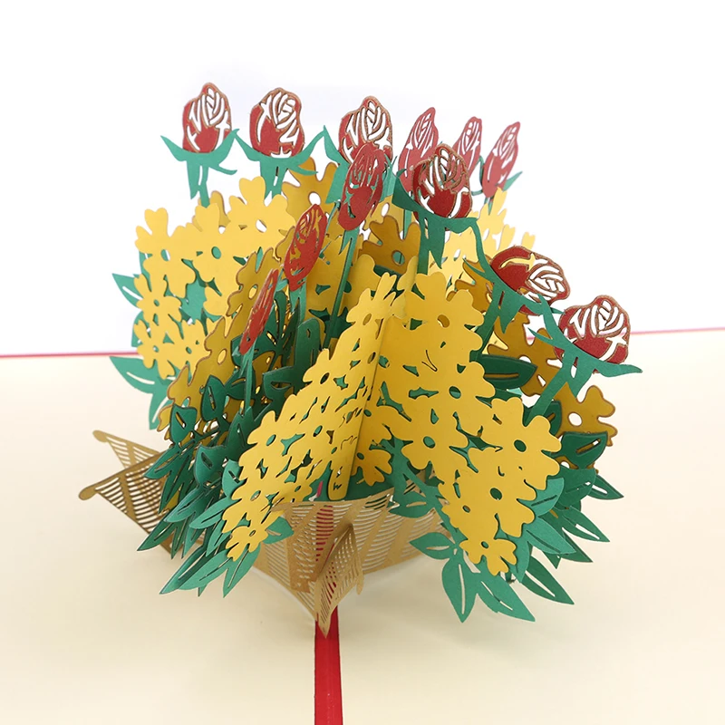 Поздравительная открытка с 3D выдвижной розой на день рождения конвертом