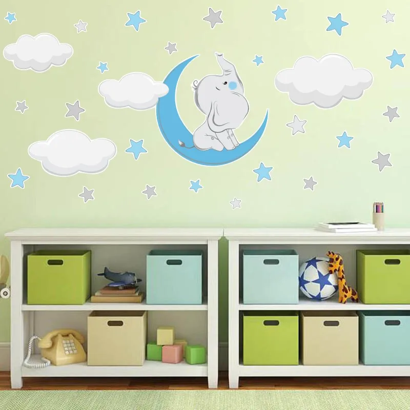 Наклейка на стену сделай сам в виде мультяшного слона для детской комнаты