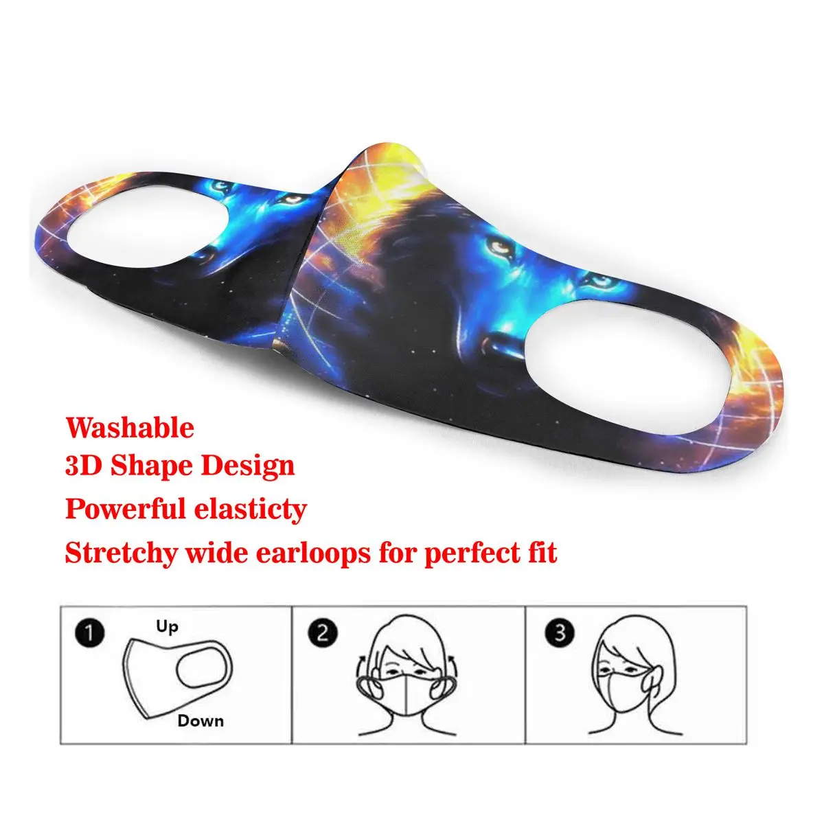 

Galaxy Wolf Print Dust Mask Mouth-Muffle Washable Fabric Adult Protective Face Windproof