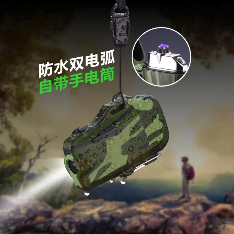 Rechargeable USB Electric Lighter Waterproof Flashlight Plasma Double Arc Palse Induction Metal Survival Tool Men's Gift | Дом и сад
