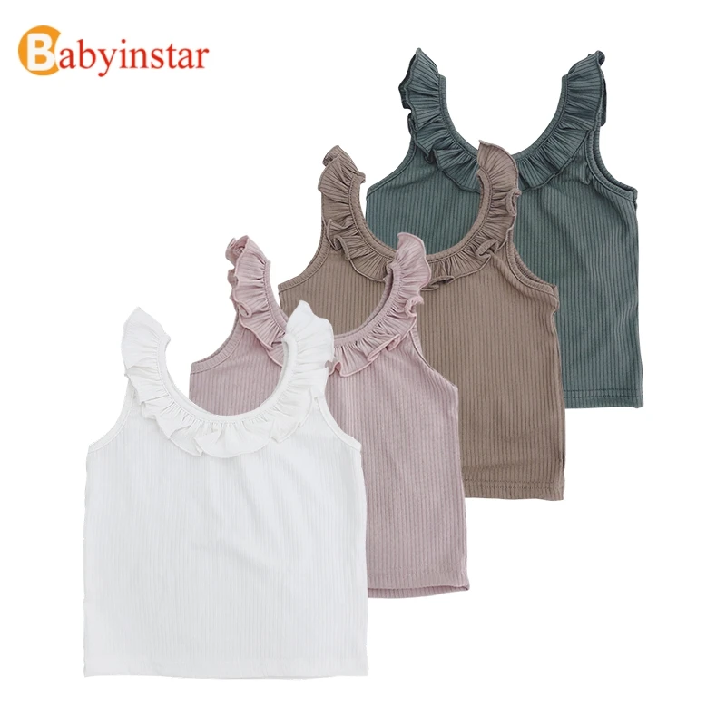 Babyinstar новые летние модные майки и с оборками дизайнерские футболки для девочек