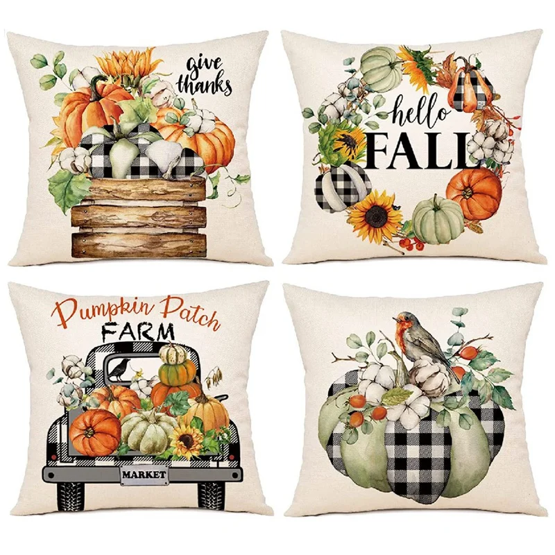 

Fall Decor Pillow Covers 18X18 Set Of 4 Farmhouse Decor For Home Outdoor Decorative Throw Pillow Covers For Couch