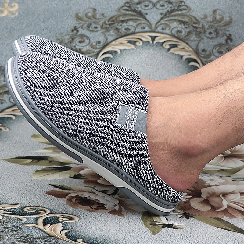 

2021 Men Home Slippers stripe cozy fluffy Slippers big size Winter Warm house furry Slipper men Memory foam Soft male slippers
