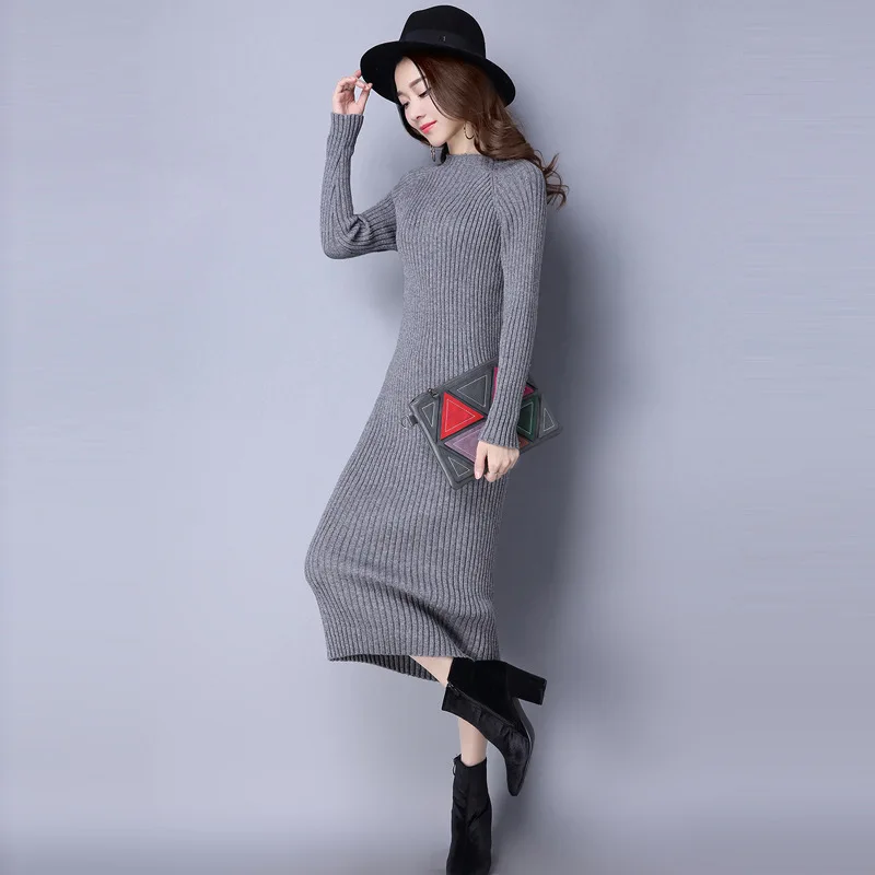 

Fashion Bodycon Knitted Sweater Dress Women Stretchy Long Sleeve Sexy Off Shoulder Black White Basic Slim-fit Winter Dress