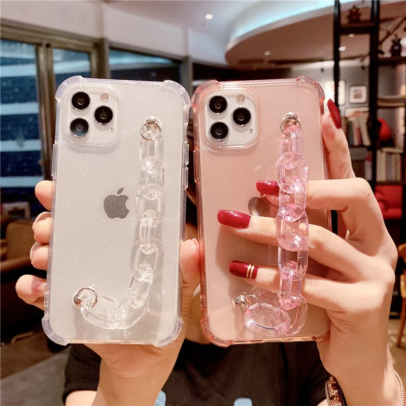 

Crystal Bracelet Transparent Phone Case for iphone 12 11 Pro Max X XS Max XR 7 8 Plus Chain Shockproof Soft TPU cover