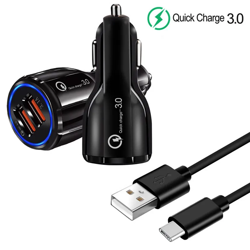 Charger and Cable Зарядное устройство USB для телефона samsung S8 S9 A50 QC 3,0, автомобильный адаптер и кабель type-C для huawei P20 P30 lite Redmi K20 Note OnePlus 7 Pro - Тип штекера: Charger and Cable