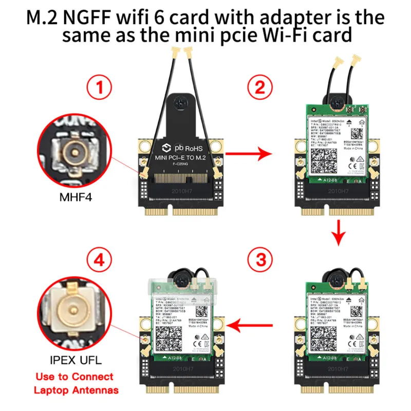 Адаптер Wi Fi M.2 Mini PCI E Intel AX200 AX210 2974 Мбит/с Bluetooth 5 2 6E карта AX210NGW 9260 Window 10|Сетевые карты|
