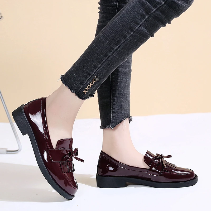 Spring Autumn Women Oxford Shoes Pointed Toe Office Work Patent Leather Dress Low Heels Brogue Black N7826 | Обувь