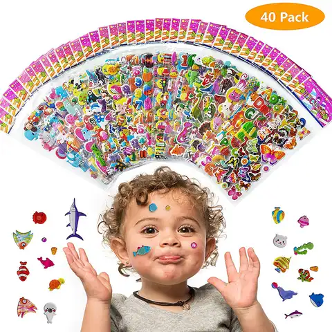 40 листов/партия, Мультяшные 3D-Наклейки для девочек и мальчиков