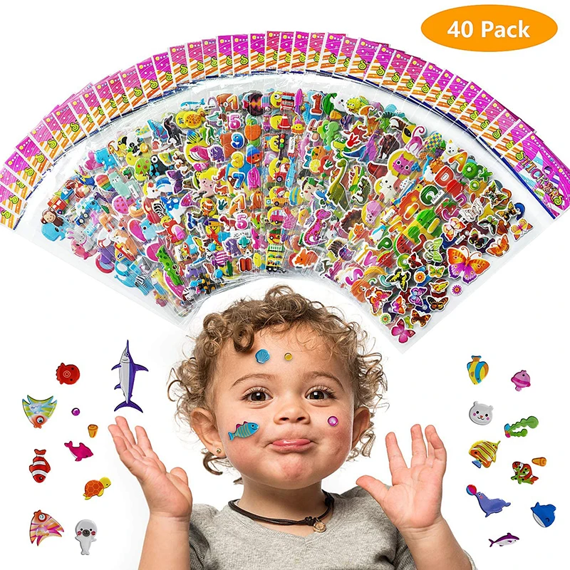 Lote de 40 pegatinas de dibujos animados en 3D, pegatinas de princesa hinchadas al azar, regalos para ni&ntilde;as y ni&ntilde;os, Festival, fiesta-0