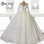 Цельное свадебное платье с бусинами и V-образным вырезом, с длинным рукавом, 2021, великолепное бальное платье, свадебное платье, свадебные платья