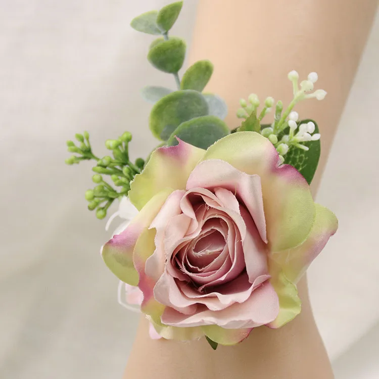 J Wrist Flower YO CHO Свадебный планировщик розы Искусственный шелк цветок на запястье корсаж браслет жених бутоньерка белый свадебный для мужчин свадебные цветы - Цвет: J Wrist Flower