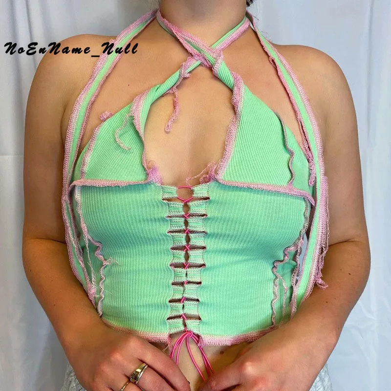 

Summer style bandage temperament slim sleeveless solid color open navel women's vest sexy hollow out party wear Colorful top