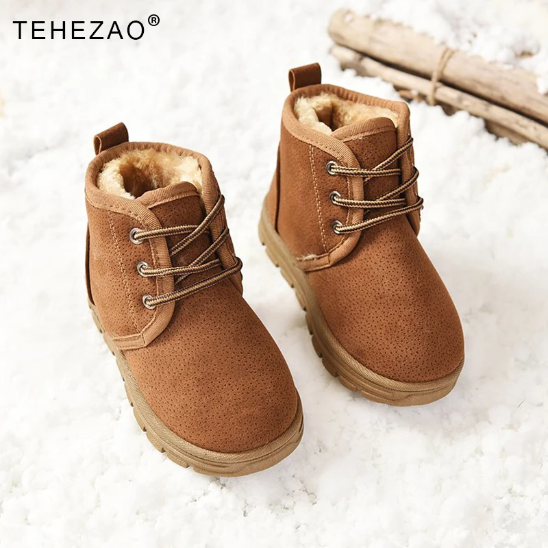 

TEHEZAO Winter Kids Snow Boots Warm Fleece Outdoor Sports Casual Shoes Wear-Resistant Non-Slip Short Boots Children's Shoes Men