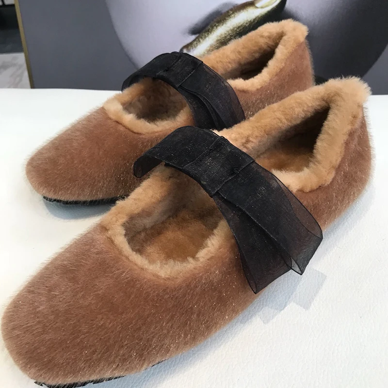 Новинка Осень/Зима 2021 Модные женские кашемировые туфли на плоской подошве