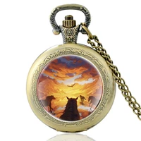 vintage men women quartz pocket watch horse and eagle pendant necklace watches jewelry gifts