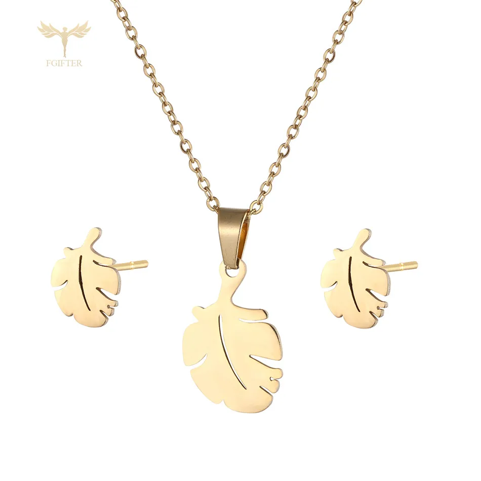 Ожерелье в виде золотого листа серьги повседневные женские ювелирные изделия OL