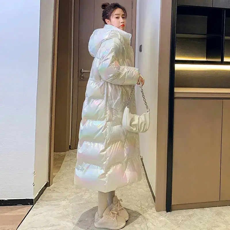 Shiny illusion Over The Knee Long Big Fur Collar Winter Jackets For Women 2022 New Women Loose Korean Fashion Thick Padded Coat