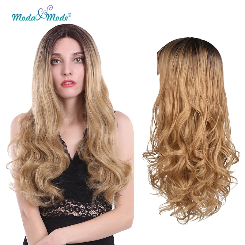 Moda &amp Mode парик 28 &quotомбре блонд глубокая волна синтетический на кружеве темный