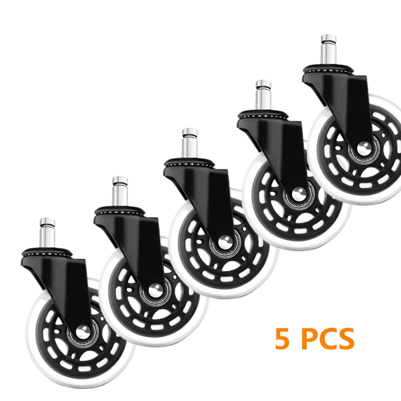 

5 Pcs/Lot 2.5/3 Inch Casters Office Chair M10/M11 Mute Universal Wheel Pu Circling Caster Strong Bearing Transparent Wheel Black