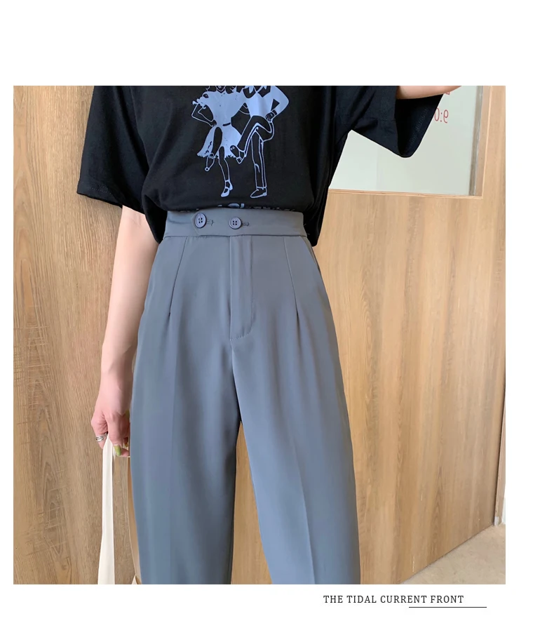 

Women's Pants High Waist Spring Summer Harlan Suit Pant Elegant Solid Ankle -length Slim Mujer Pantalones OL Work Trousers 2020