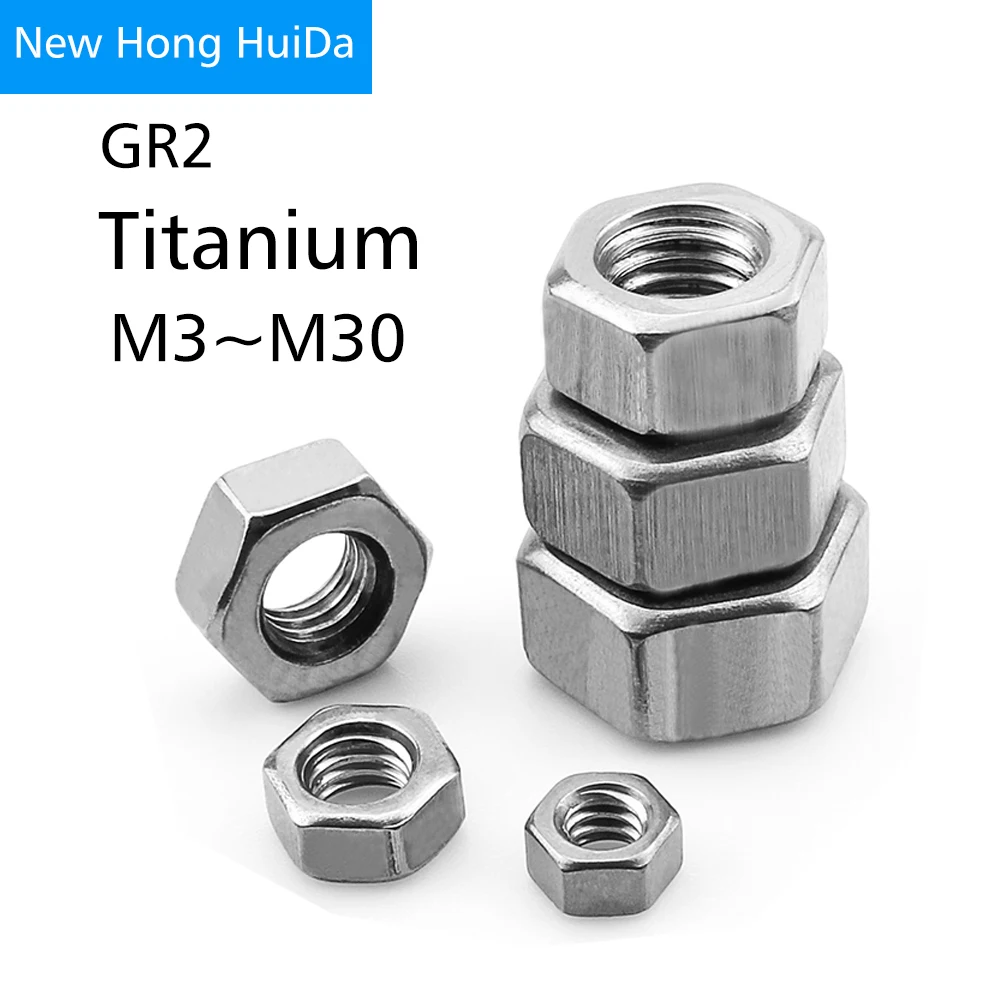 

GR2 Pure Titanium Hex Nuts Hexagon Nut DIN934 M3 M4 M5 M6 M8 M10 M12 M14 M16 M18 M20 M22 M24 M27 M30