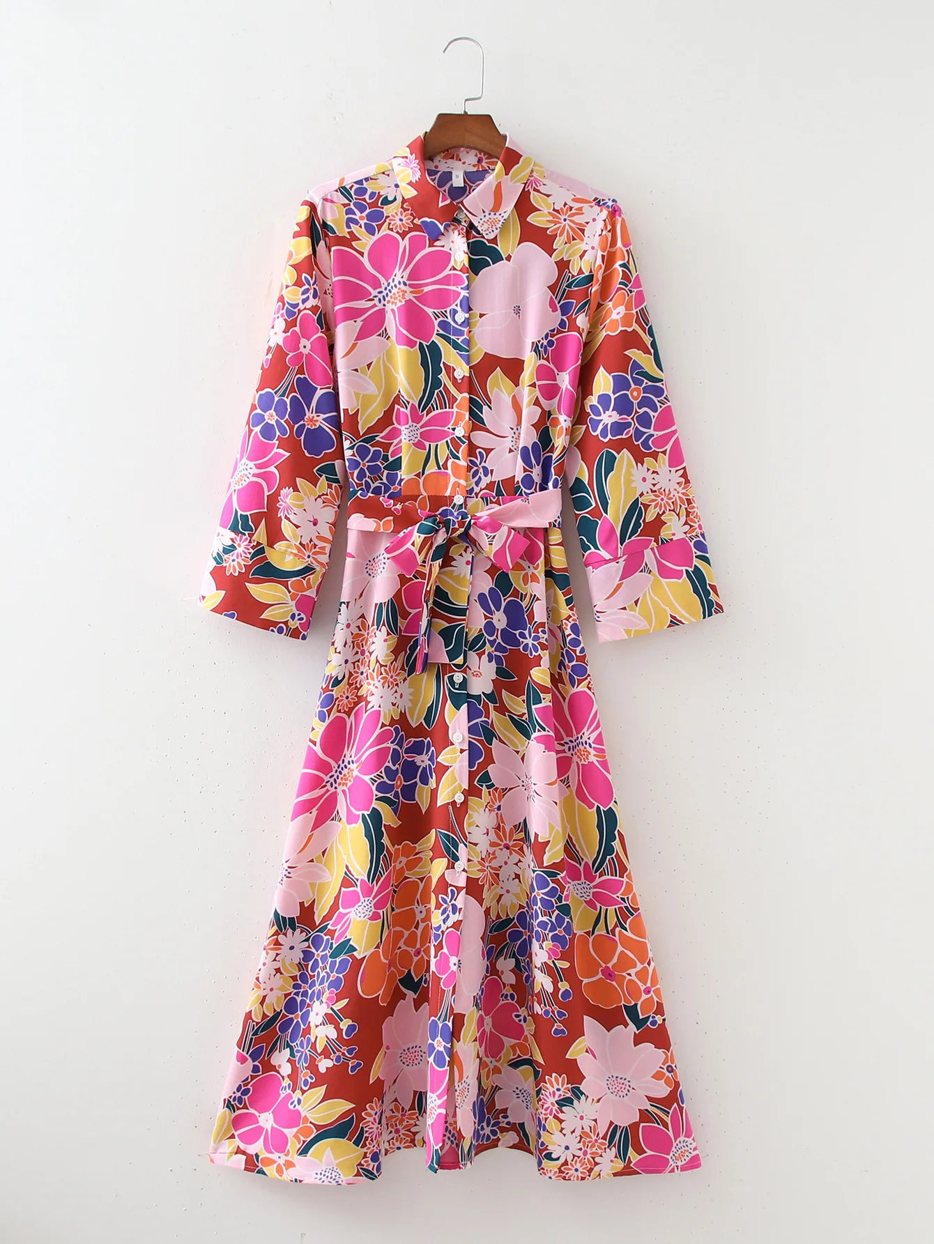 

Jastie/летнее женское платье-рубашка с цветочным принтом, однобортное платье миди со шнуровкой, богемное шикарное свободное платье