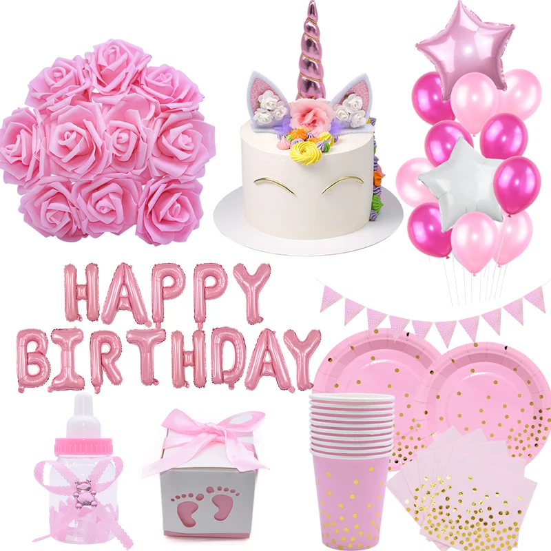 Набор одноразовой посуды в розовую точку для девочек праздничный воздушный шар