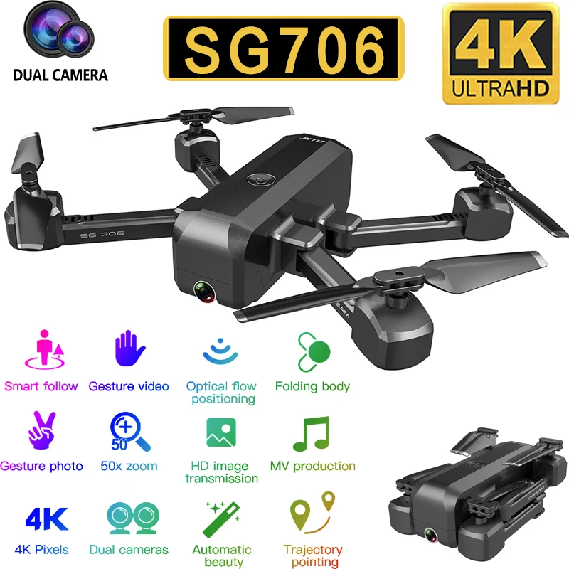SG706 Квадрокоптер Дрон 4K 1080P двойная камера WiFi FPV оптический поток Профессиональный радиоуправляемый Дрон складной Квадрокоптер игрушки
