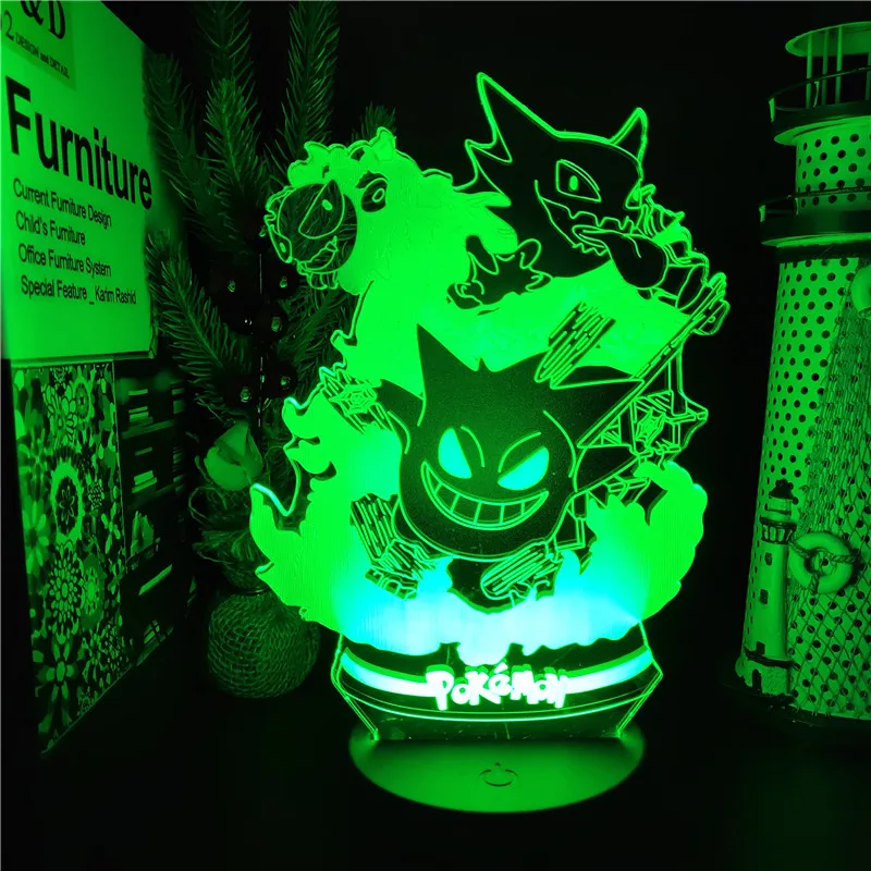 Pokemon Gengar Haunter Gastly 3D Lamp Anime LED Night Light USB Color Changing luminaria Illusion Sleeping Table Lamps Kids Gift