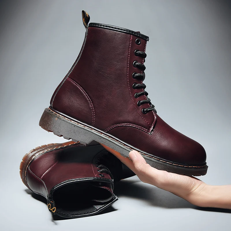 Мужские ботинки-мартинсы из натуральной кожи зимние мотоциклетные ботинки обувь