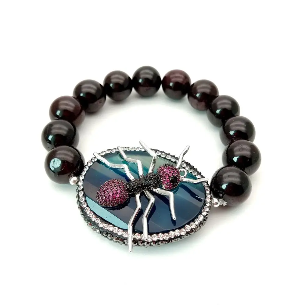 Растягивающийся браслет с гранатом Круглый Овальный Синий соединитель для