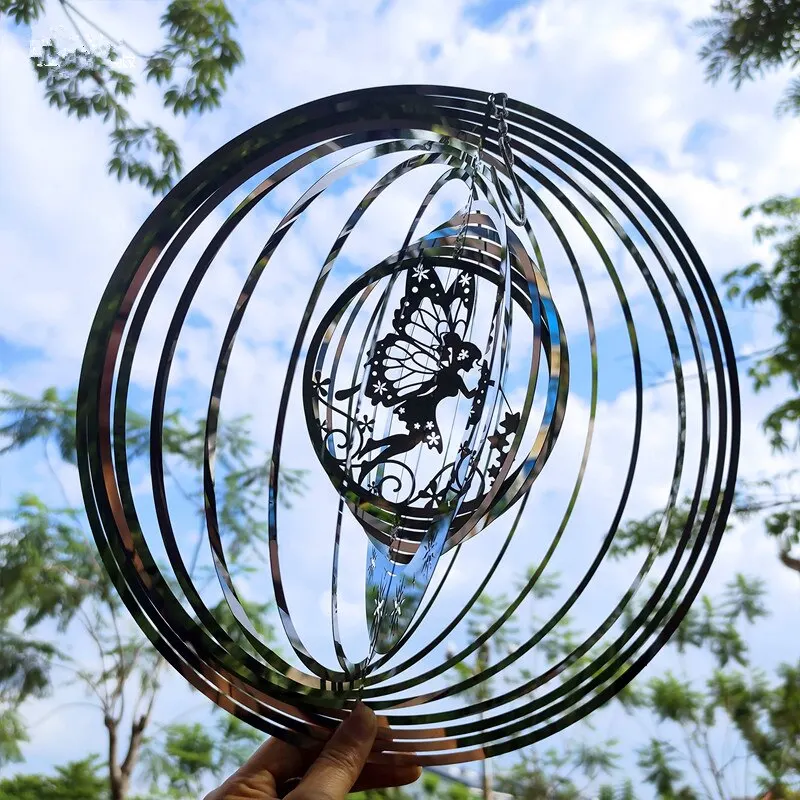 Adornos de campanas de viento giratorias, colgante de acero inoxidable, elfos de mariposa voladores para exteriores, decoraci&oacute;n de jard&iacute;n y hogar-0