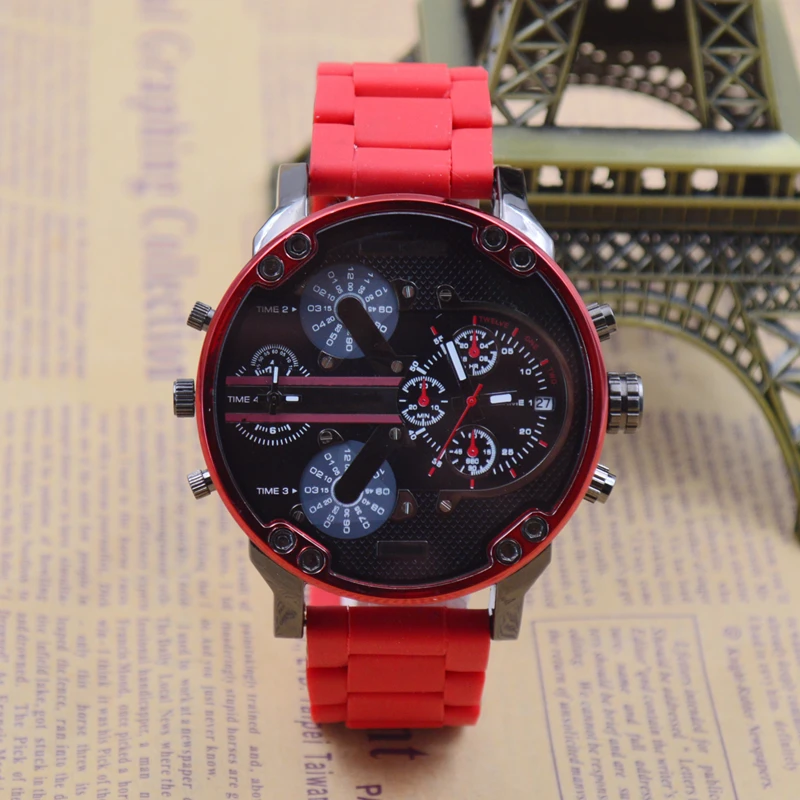 Мужские кварцевые спортивные часы многофункциональные военные с кожаным