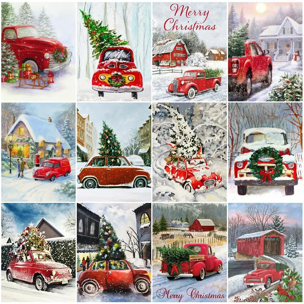 

DIY Diamond Painting Scenery Christmas Full Square/Round Diamond Embroidery Winter Landscape Car Mosaic Rhinestones Hobby Art
