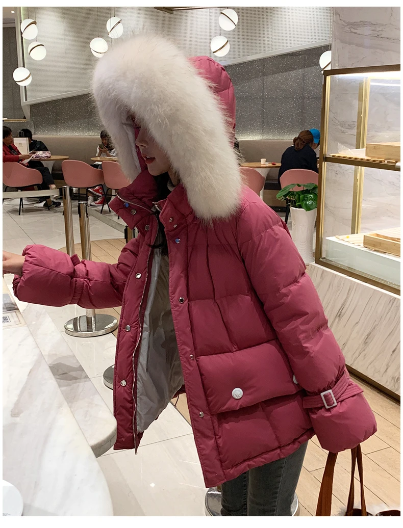 

Down jacket 2019 new Korean winter coat women grid style hooded with real fur collar parka real fur thick warm clothing