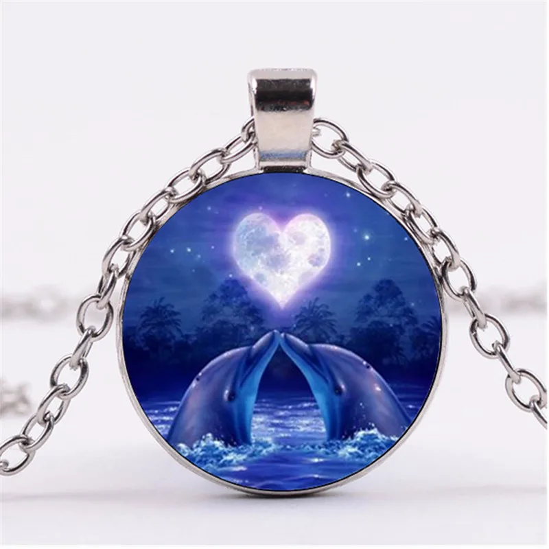 

Dolphins Lover Heart Animal Photo Cabochon Glass Chain Necklace,Charm Creative Women Pendants Fashion Jewelry Accessory,Gifts