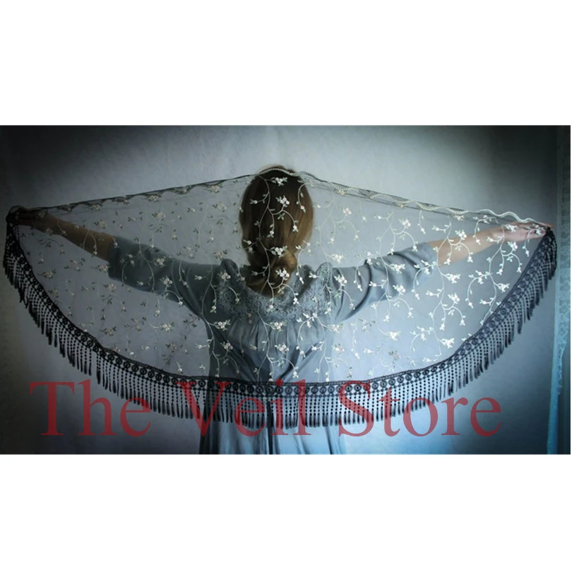 Floral Tassel Lace Mantilla Catholique Veils for church Traditiondal Women Head covering infinity wrap Latin Mass Velos de Novia | Свадьбы и