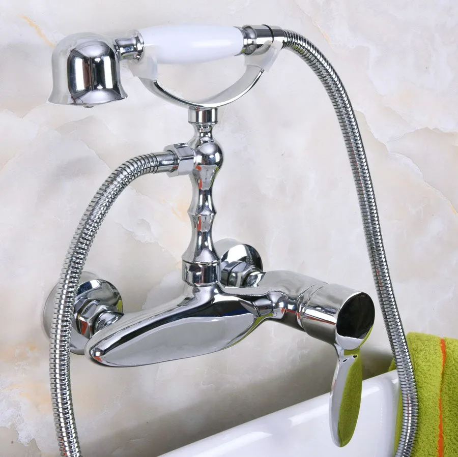 

Современный Серебристый, хромированный, латунный настенный смеситель для душа в ванную комнату, набор с шлангом 1500 мм, Ручной смеситель с распылителем Dna181