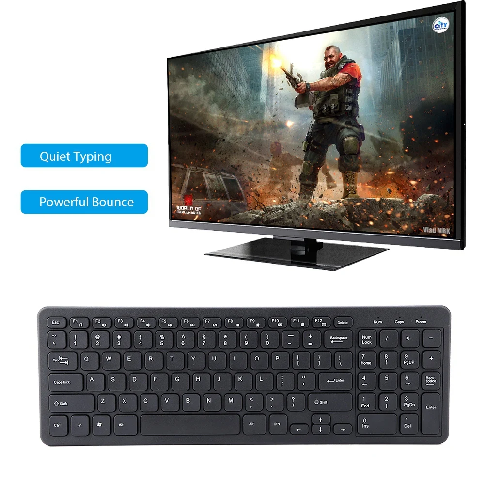 

Ultra Thin Portable Black Wireless Keyboard FN Media Keys 96 Keys Comfortable Typing Keyboard W 2.4GHz USB Receiver