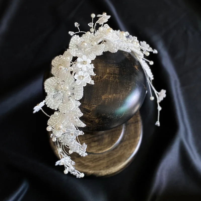 Набор для волос тиара корона лепесток из бисера свадебные аксессуары повязка на