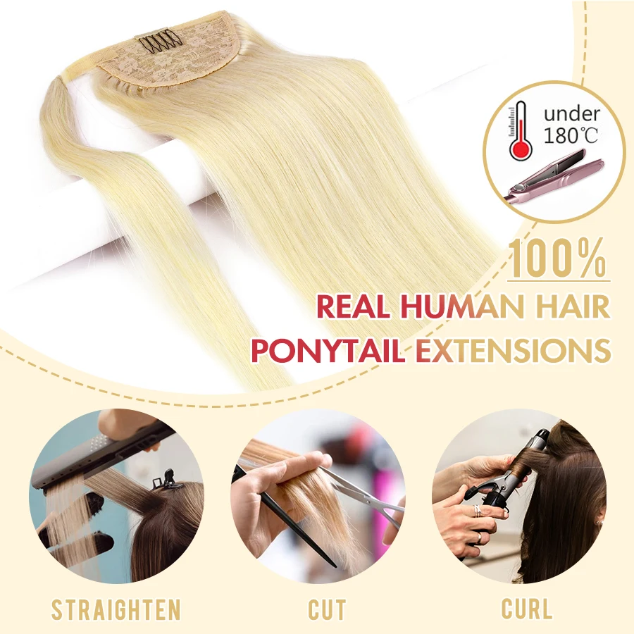 Neitsi Long Straight Wrap Around Ponytail Clip in Human Hair Extension 12-24 Inch Blonde Pony Tail Hairpieces for Women | Шиньоны и