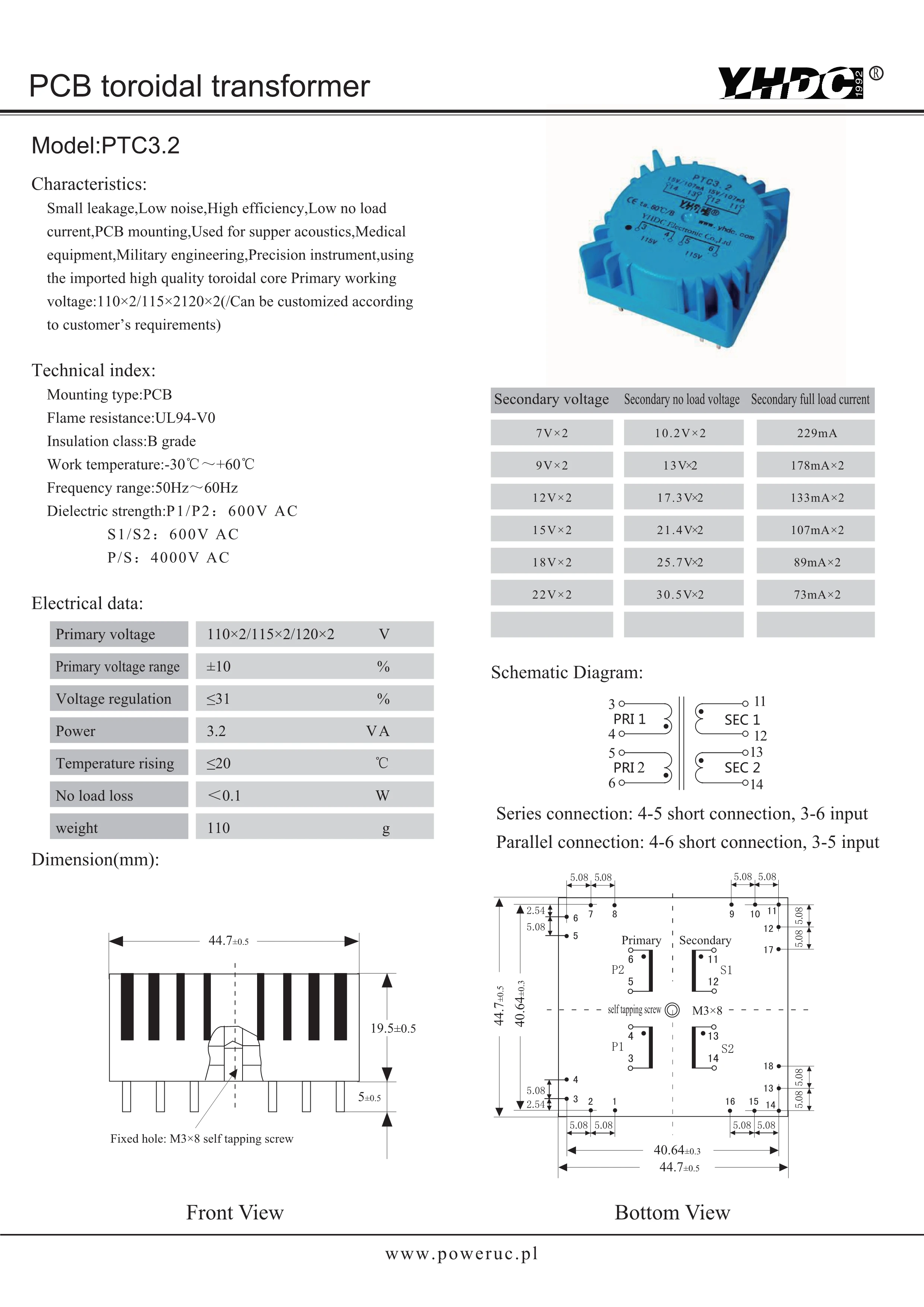 PTC3.2 для использования аудио Мощность 3.2VA 2*115V 2*22V тороидальный трансформатор