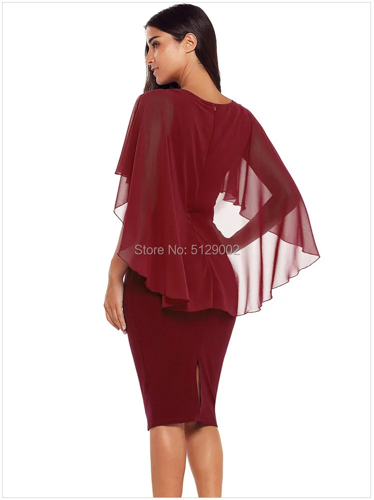 Blue Simple Cocktail Dresses Knee Length Formal Lady Stretch Dress With Chiffon Shawl Burgundy Black Purple Women Cheap | Свадьбы и