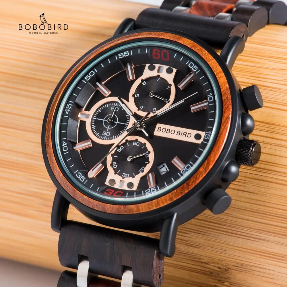 

BOBO BIRD relogio masculino Watch Men reloj hombre Wooden Wristwatch Chronograph Military Watches in Gift Box Customization JS18