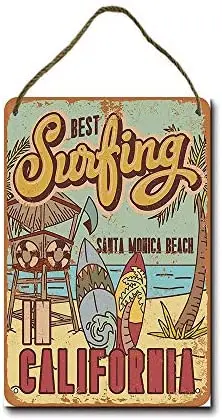 

Metal Sign Best Surfing Santa Monica Beach Wall Decor Hanging Sign