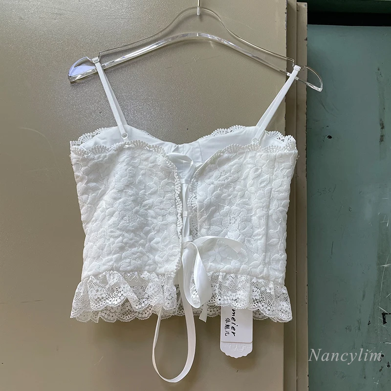 Lace Camisle Tank for Women Temperament Socialite Retro Skinny Slimming Bottoming Shirt Lady Spaghetti Straps Chest Wrap Vest